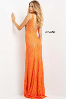 NWT Jovani 08674 Orange Nude Lace Plunging Neck Dress Size 0 Formal Prom Gown