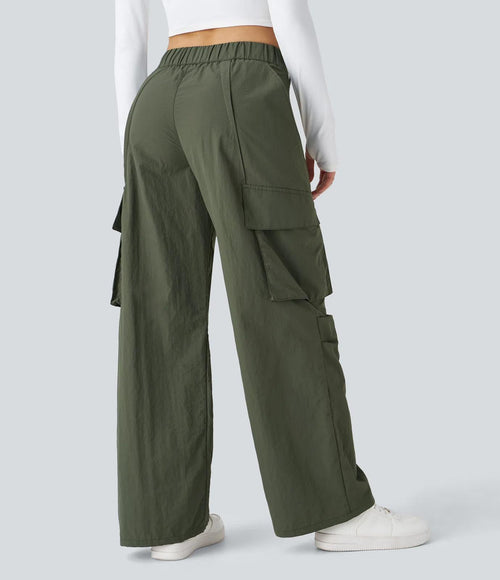 NWT Halara Mid Rise Button Zipper Wide Leg Cargo Pants Size Medium Tall