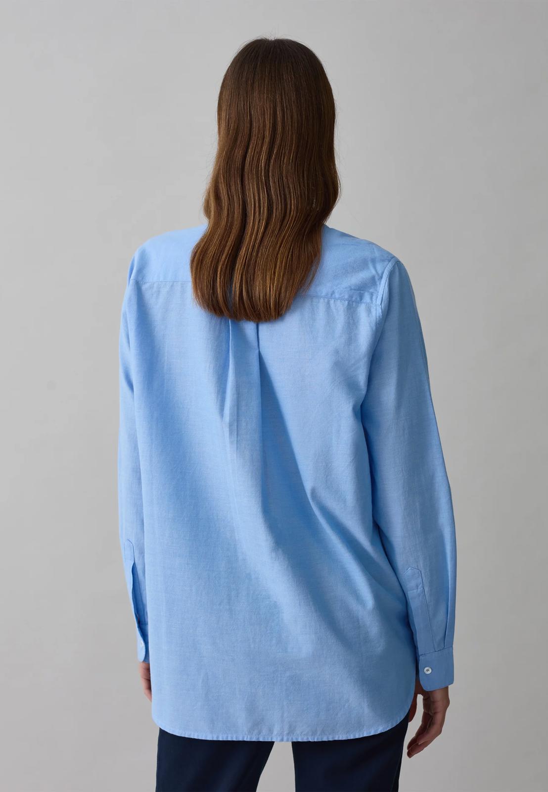 NWT Piombo Chambray Blue Pleated Detail Button Front Blouse Size Small