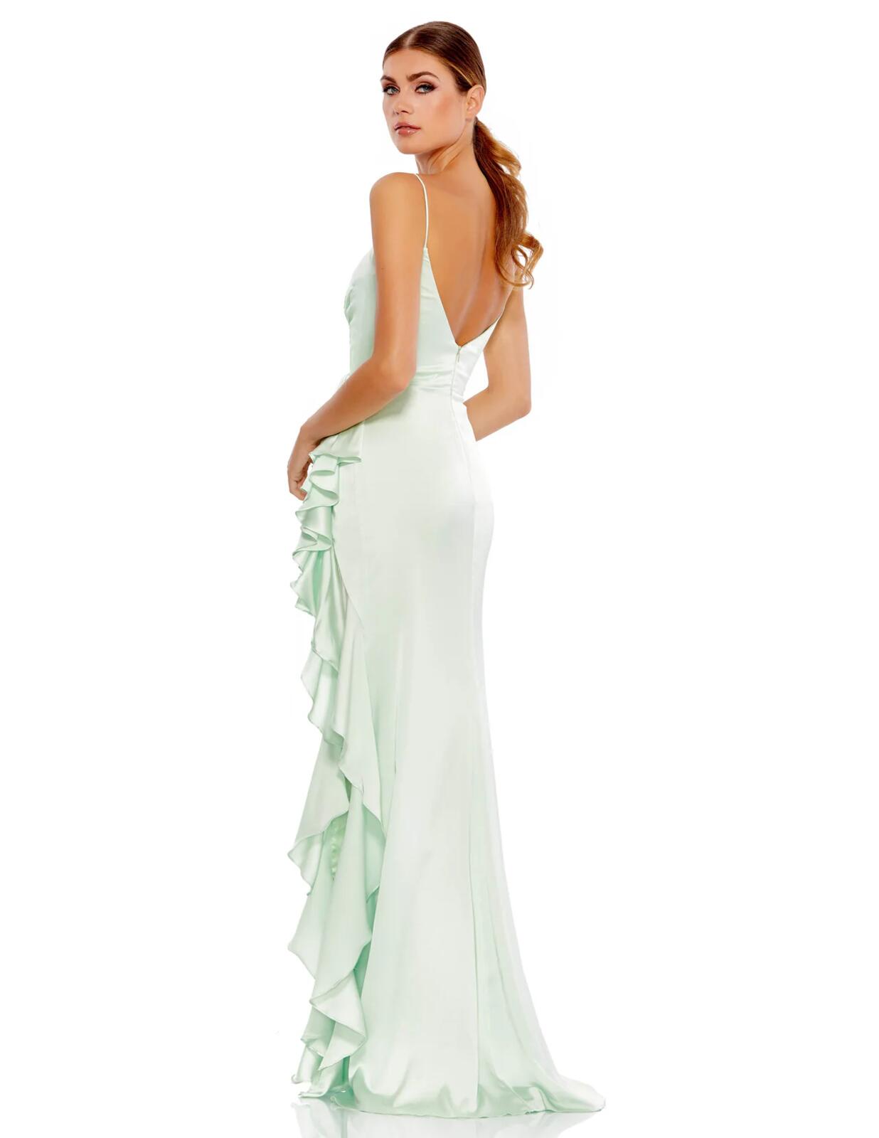 Mac Duggal Pistachio Satin Ruffled Dress Satin Fabric 67815 Size 0 NWT