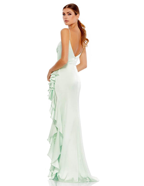 Mac Duggal Pistachio Satin Ruffled Dress Satin Fabric 67815 Size 0 NWT