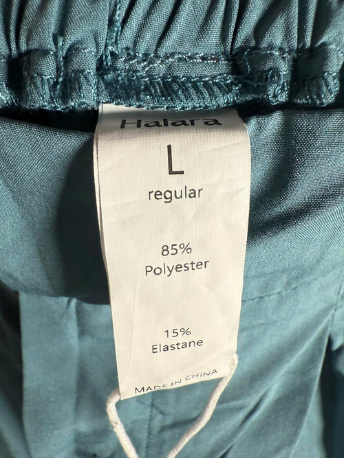 NWT Halara Breezeful High Waist Shirred Flowy Palazzo Casual Pants Stone Blue L