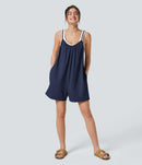 NWT Halara Spaghetti Pocket Solid Wide Leg Casual Jumpsuit Size M