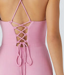 NWT Halara Ribbed Cowl Neck Lace Up Midi Dress Sweet Lilac L