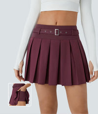 NWT Halara Breezeful Mid Rise Belted Pleated 2-in-1 Pocket Mini Skirt Amaranth M