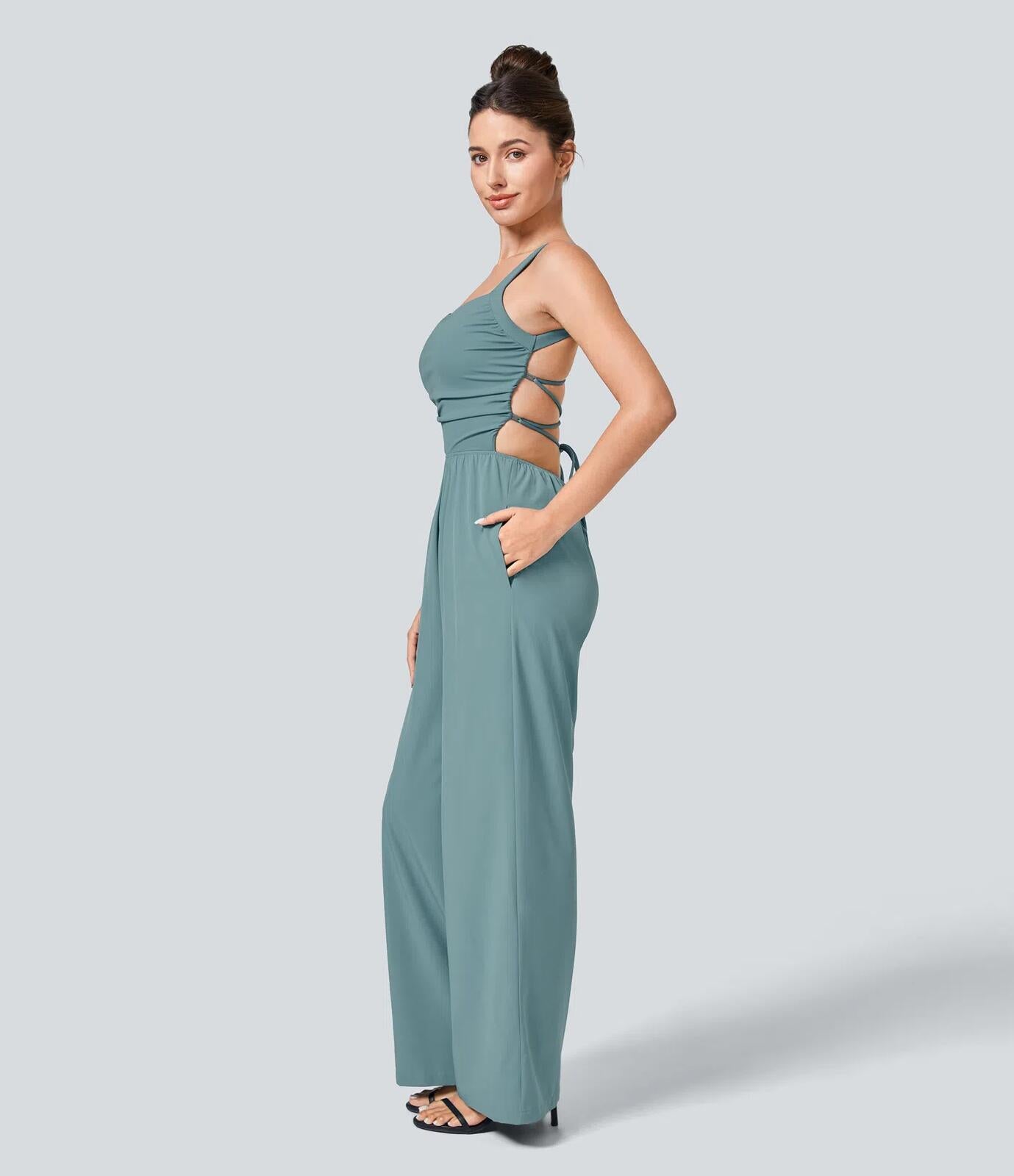 NWT Halara Breezeful™ Lace Up Pocket Quick Dry Casual Jumpsuit Size XL