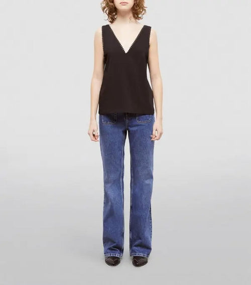The Kooples Black Lace Trim V-Neck Tank Top US Size Small / FR 1 NWT $165
