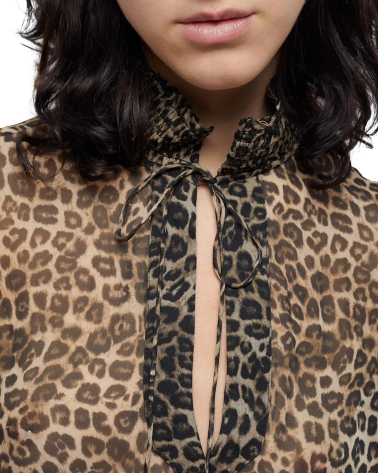 The Kooples Leopard Print Peasant Blouse 100% Viscose Size 1 US Small $215 NWT