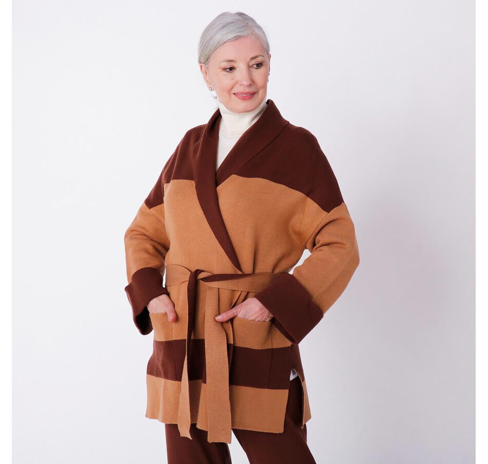 Wayne Collection Women’s Colorblock Belted Wrap Cardigan Coatigan Size Medium