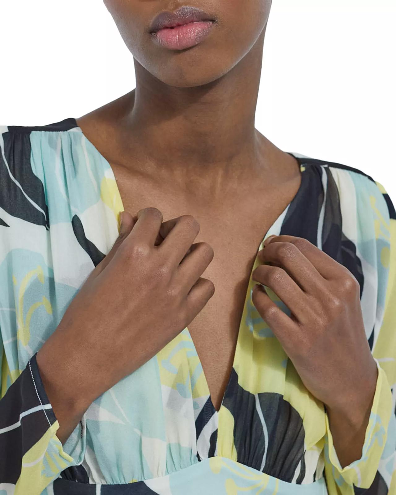 The Kooples Hibiscus Silk Midi Dress Size 1 (US S) Green Floral NWT