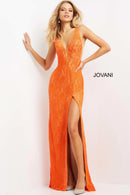 NWT Jovani 08674 Orange Nude Lace Plunging Neck Dress Size 0 Formal Prom Gown