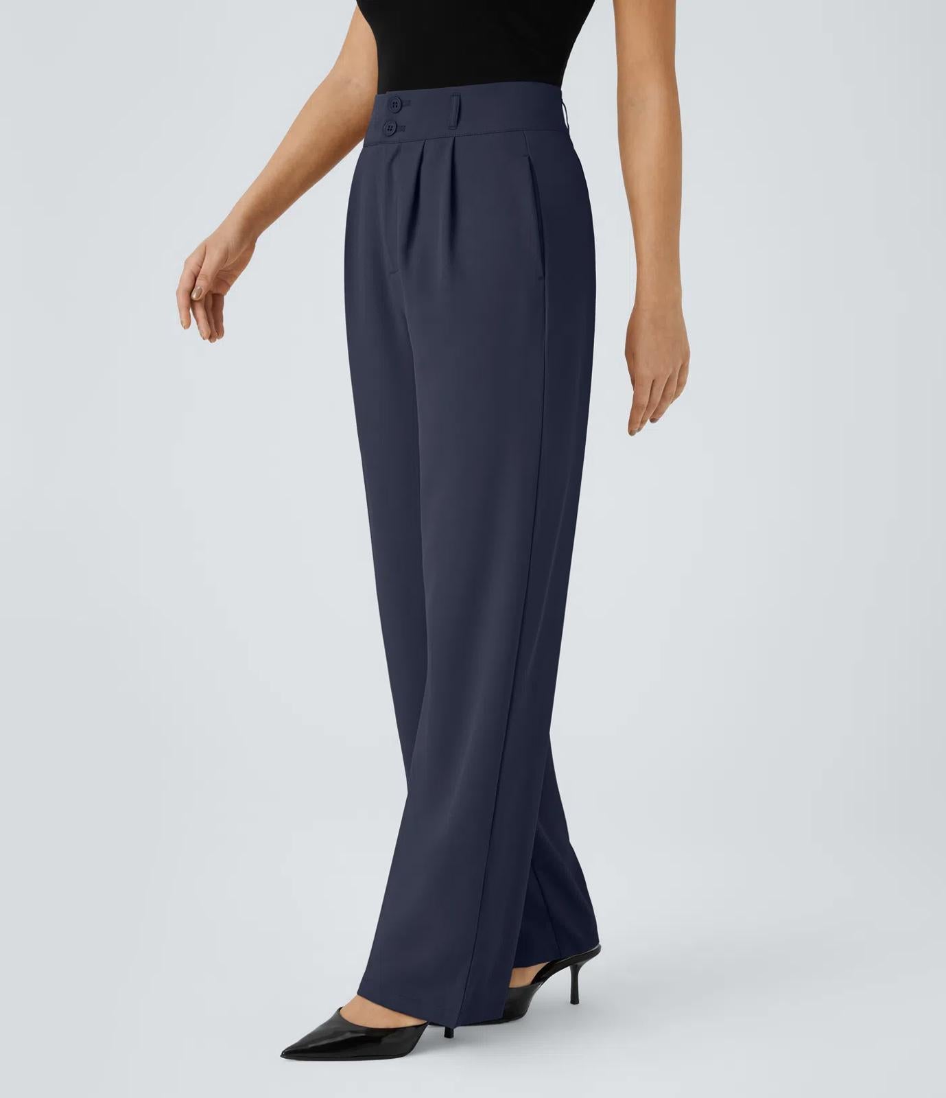 NWT Halara High Waisted Zipper Pocket Shirred Straight Leg Work Pants Size Large