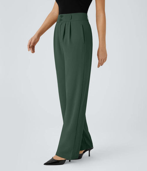 NWT Halara Flex™ High Waisted Shirred Straight Leg Green Work Pants Size XL