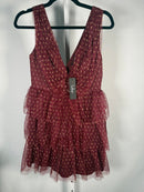 NWT Lulus Forever Sparkling Burgundy Dotted Mesh Tiered Mini Dress Size M