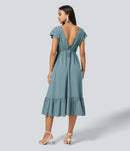 NWT Halara Midi dress drawstring ruffles Stone Blue XL