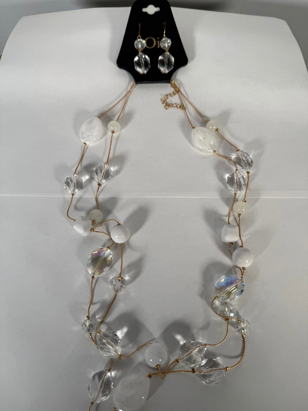NWT nOir Jewelry Clear Beaded Necklace and Earring Set