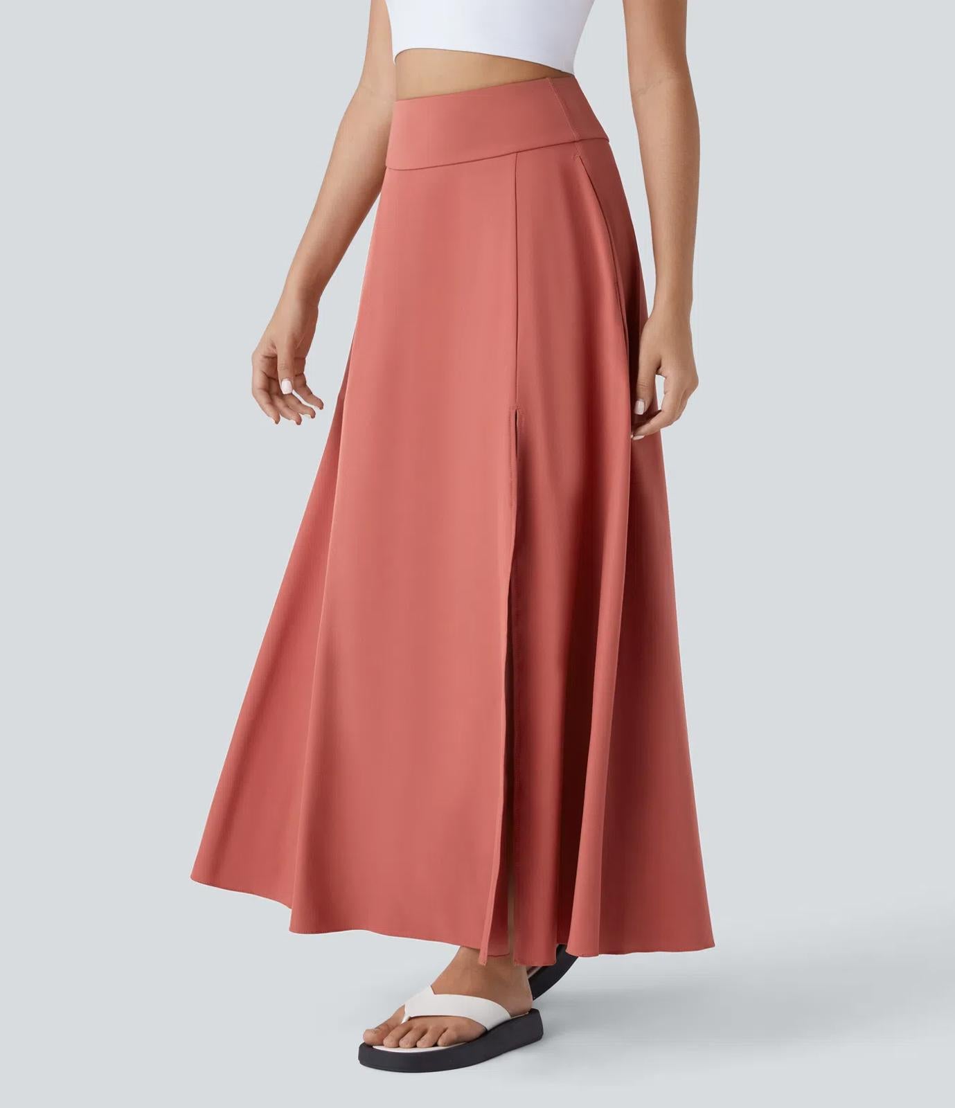NWT Halara Breezeful High Waisted Pocket 2-in-1 Flowy Casual Maxi Skirt Size L