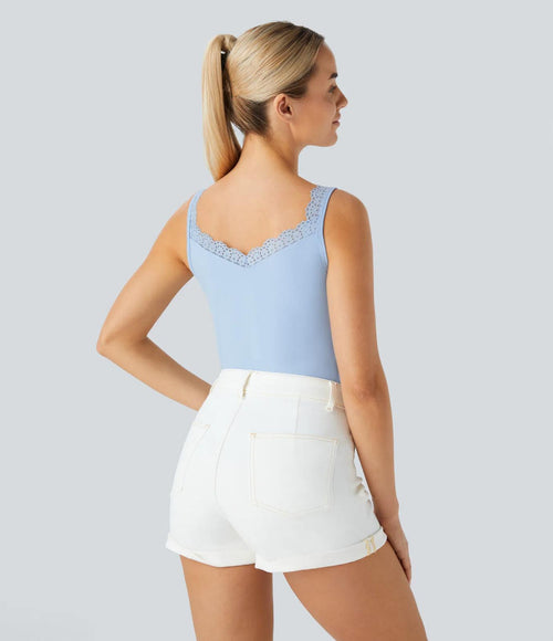 NWT Halara Contrast Lace Backless Basic Casual Tank Top Angel Falls S