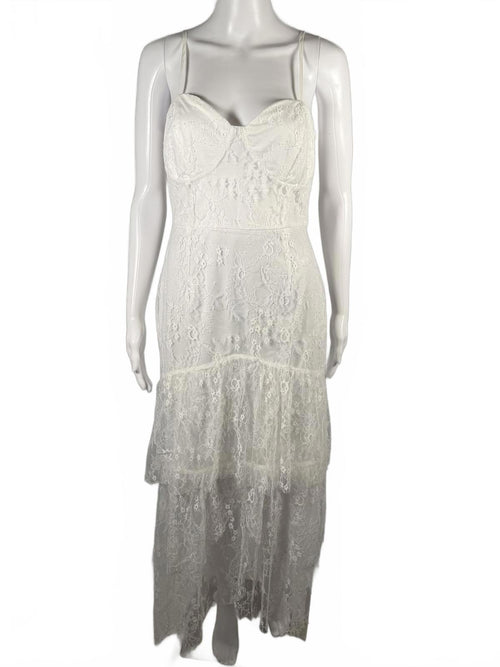 Lulus Elaborate Love White Lace Bustier Tiered High-Low Maxi Dress Size M