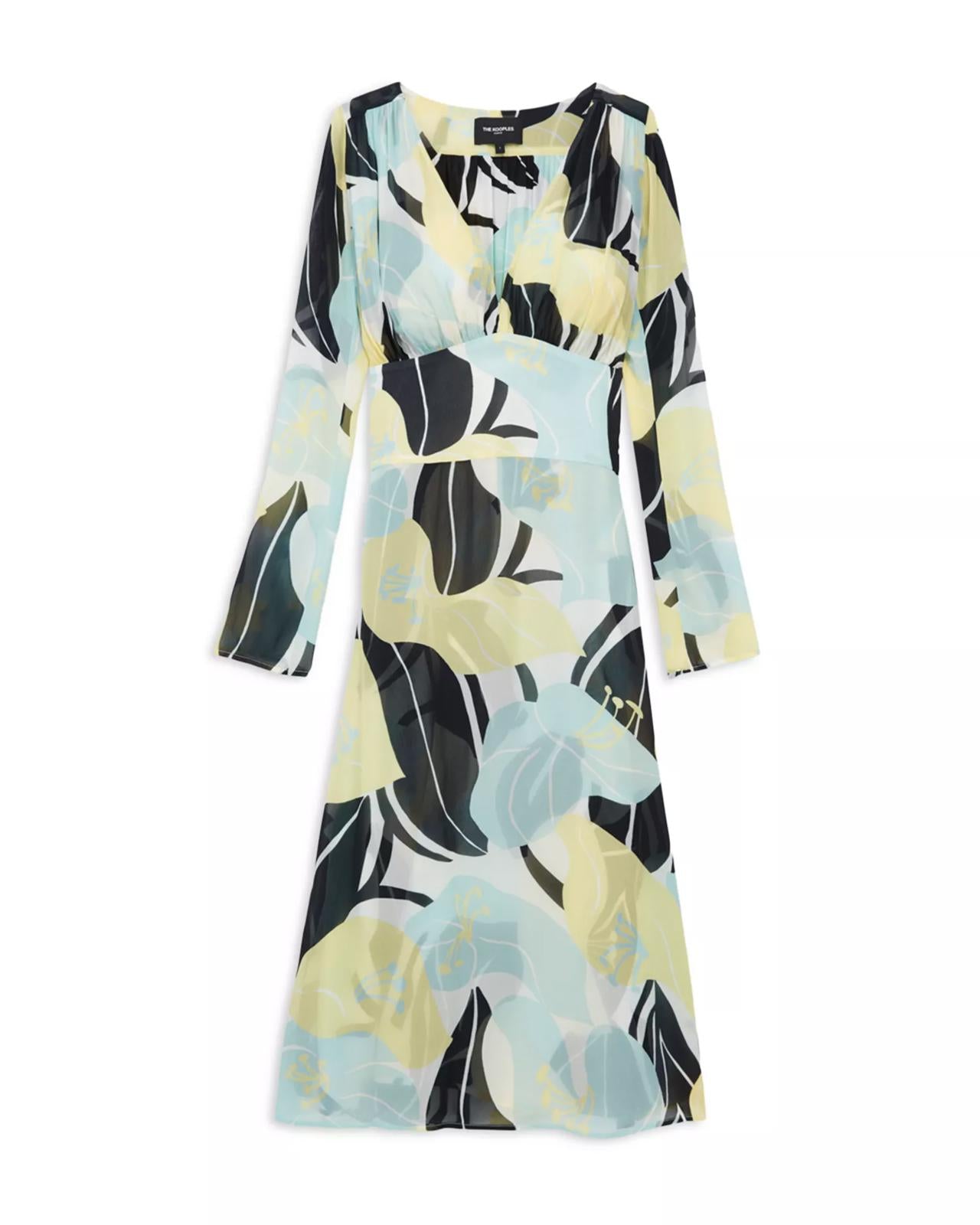 The Kooples Hibiscus Silk Midi Dress Size 1 (US S) Green Floral NWT