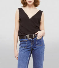 The Kooples Black Lace Trim V-Neck Tank Top US Size Small / FR 1 NWT $165