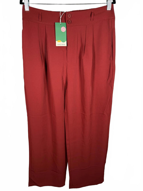 NWT Halara High Waisted Zip up, Pocket Shirred Straight Leg Work Pants Red- L