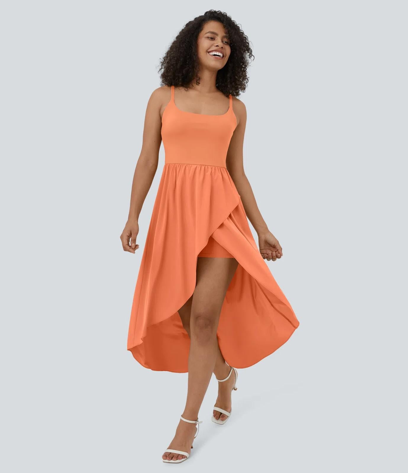 NWT Halara Breezeful High Low 2-Piece Flowy Midi Casual Dress Flamingo Size XL