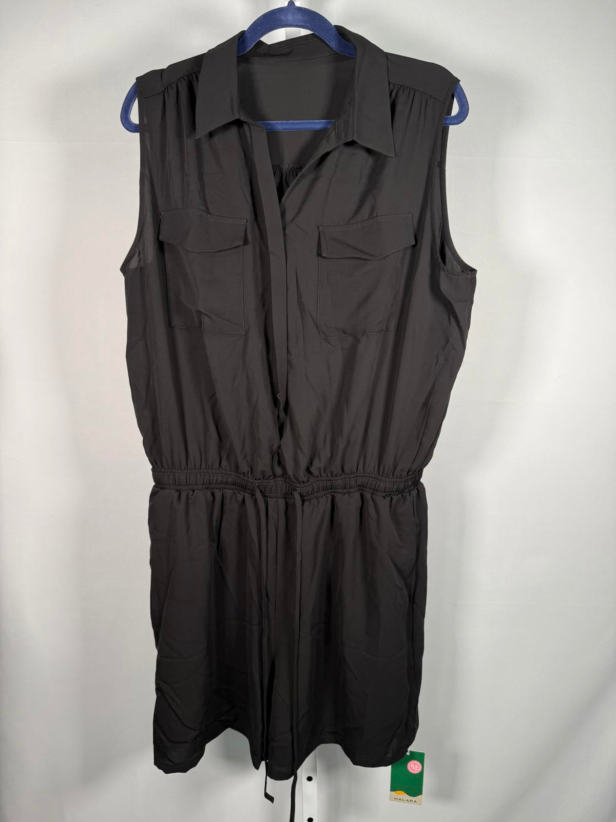 NWT Halara Sleeveless Pockets Drawstring Casual Jumpsuit Black Size L