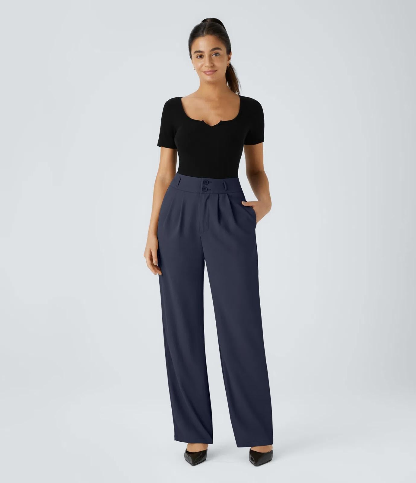 NWT Halara High Waisted Zipper Pocket Shirred Straight Leg Work Pants Size Large