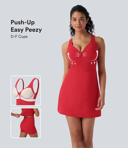 NWT Halara Push-Up Cups 2-in-1 Yoga Dress Pockets-Easy Peezy D-F Cups Small