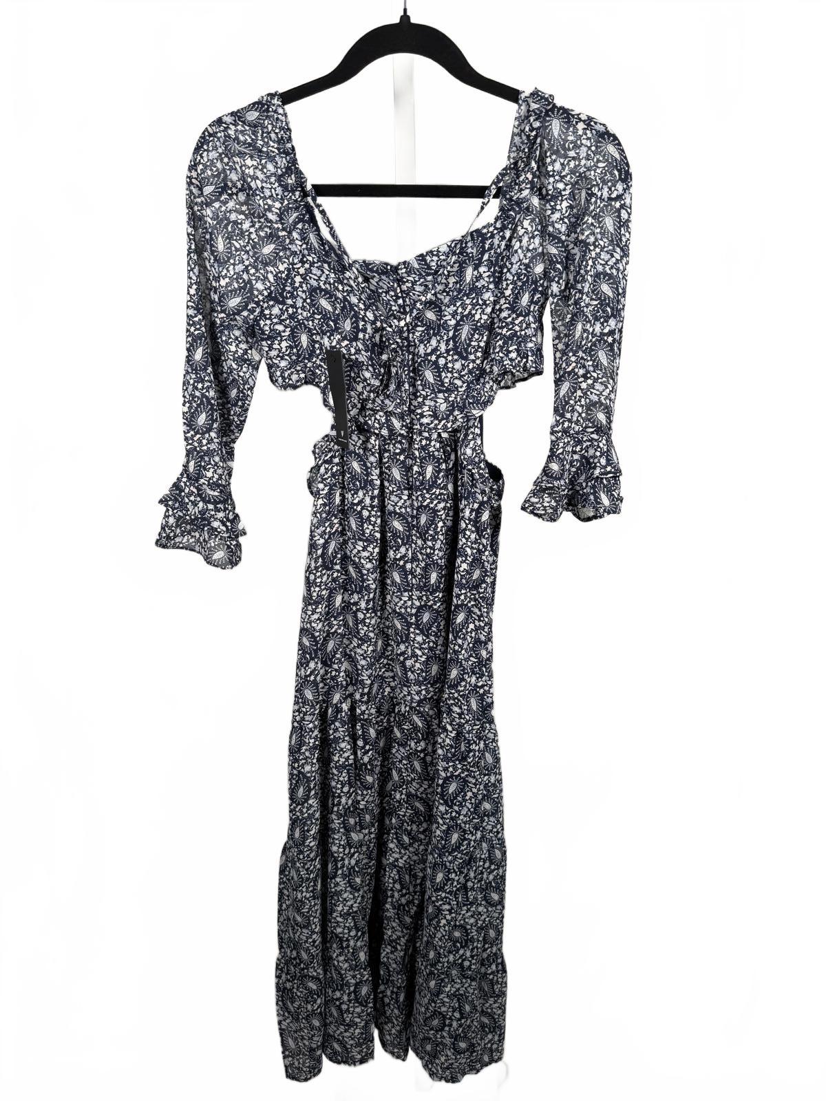 Lulus Blissful Sweetie Navy Blue Paisley Tiered Cutout Midi Dress - S NWT