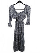 Lulus Blissful Sweetie Navy Blue Paisley Tiered Cutout Midi Dress - S NWT