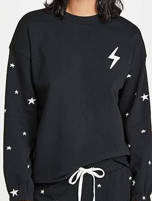 NWT PJ Salvage Daily Doodle Pullover Sweatshirt Black Lightning Star Print XS