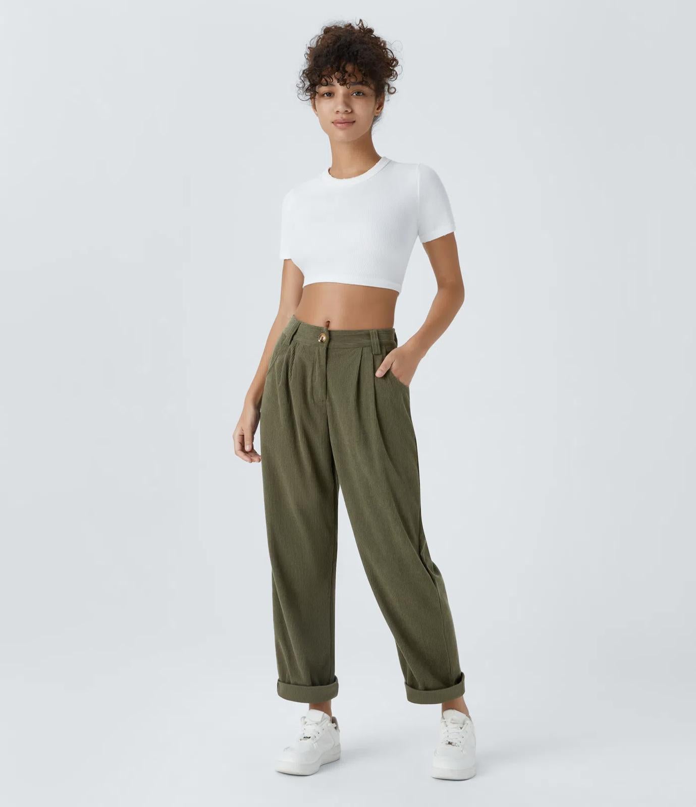 NWT Halara Mid Rise Zipper Pocket Corduroy Casual Pants Size XS