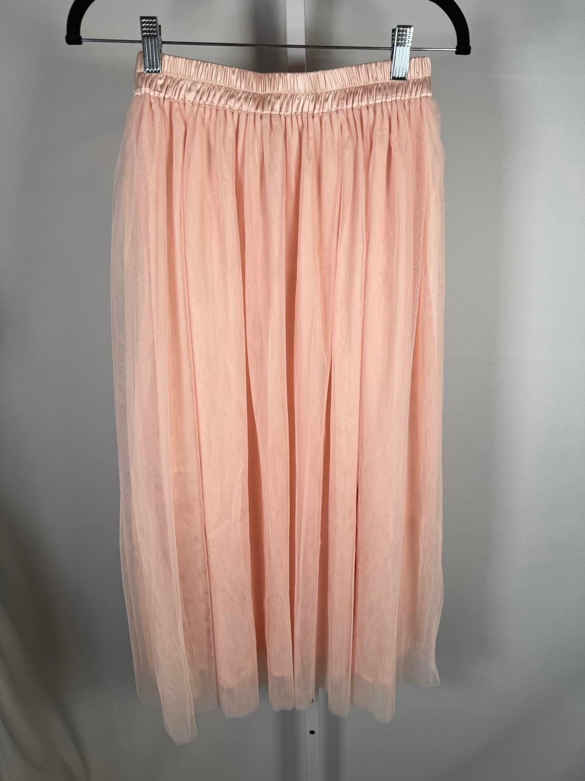 NWT Halara High Waisted Mesh Overlay Flowy Flare Midi Casual Skirt Cream Tan XS