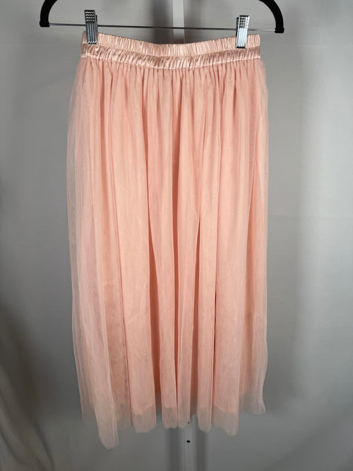 NWT Halara High Waisted Mesh Overlay Flowy Flare Midi Casual Skirt Cream Tan XS