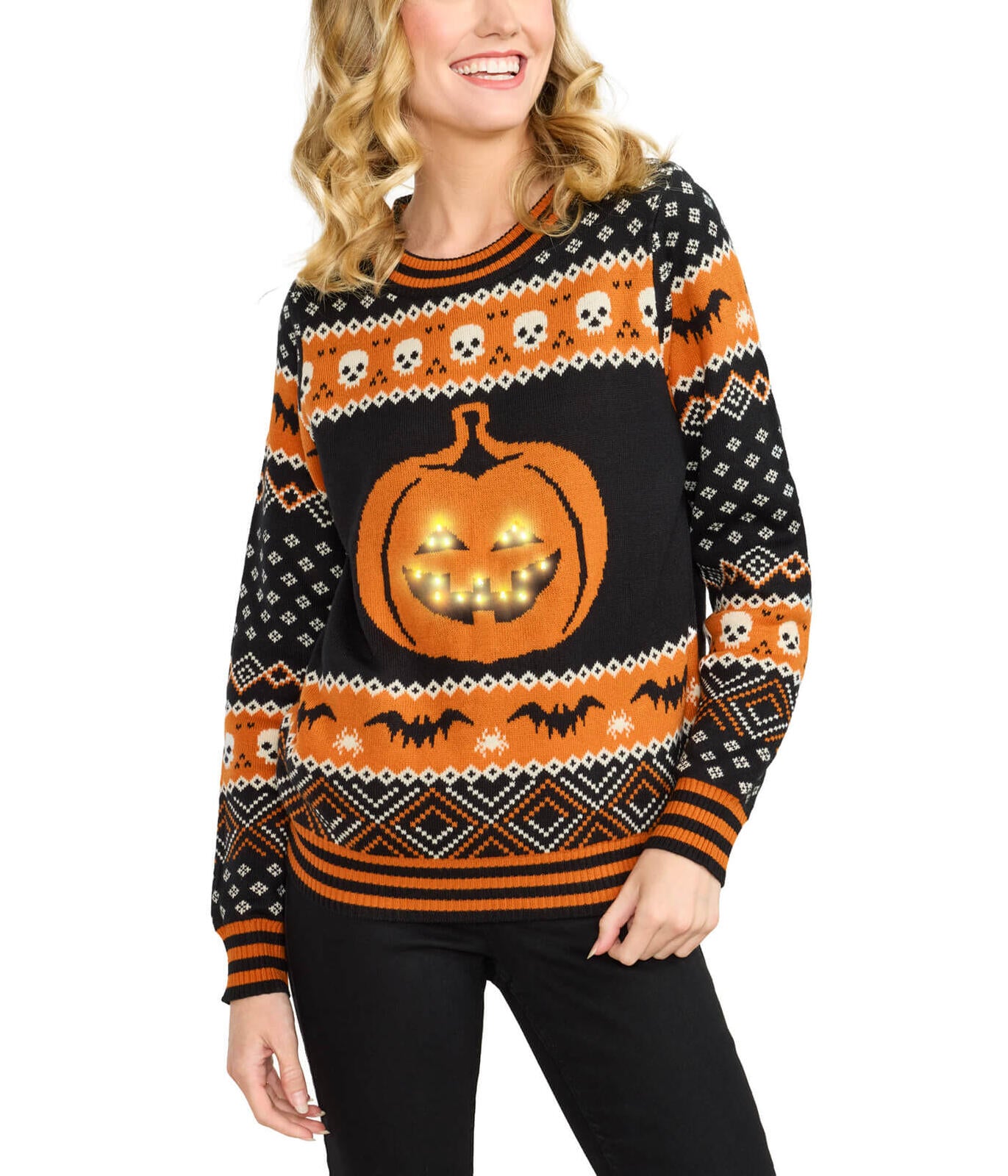 NWT Tipsy Elves Women's Pumpkin Light Up Halloween Sweater Size Large