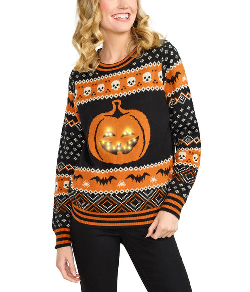 NWT Tipsy Elves Women's Pumpkin Light Up Halloween Sweater Size Large