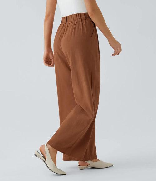NWT Halara High Waisted Wide Leg Flowy Palazzo Casual Linen-Feel Pants Sierra 3X