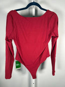 NWT Halara Ribbed Knit Square Neck Long Sleeve Skinny Bodysuit Ruby Wine L