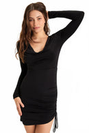 Lulus Serious Stunner Black Ruched Long Sleeve Mini Bodycon Dress - XS