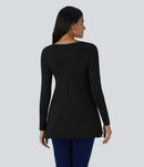 NWT Halara Round Neck Long Sleeve Casual Tunic Top Black L