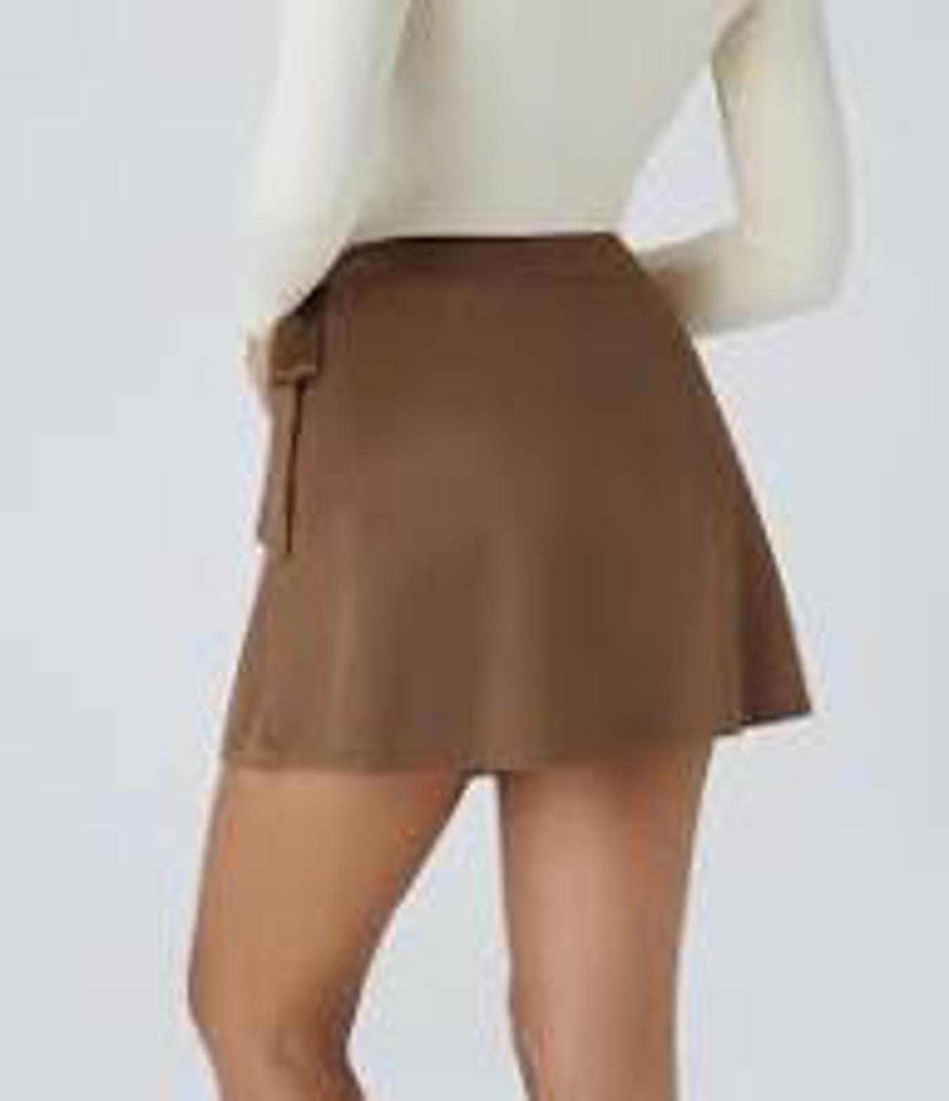 NWT Halara Suede Wrap Side Tie Mini Skirt in Pecan Pie Small