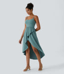 NWT Halara Breezeful High Low 2-Piece Pocket Flowy Midi Dress Stone Blue XS
