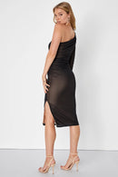 NWT Lulus Enticing Perfection Black and Beige Mesh One-Shoulder Midi Dress XS