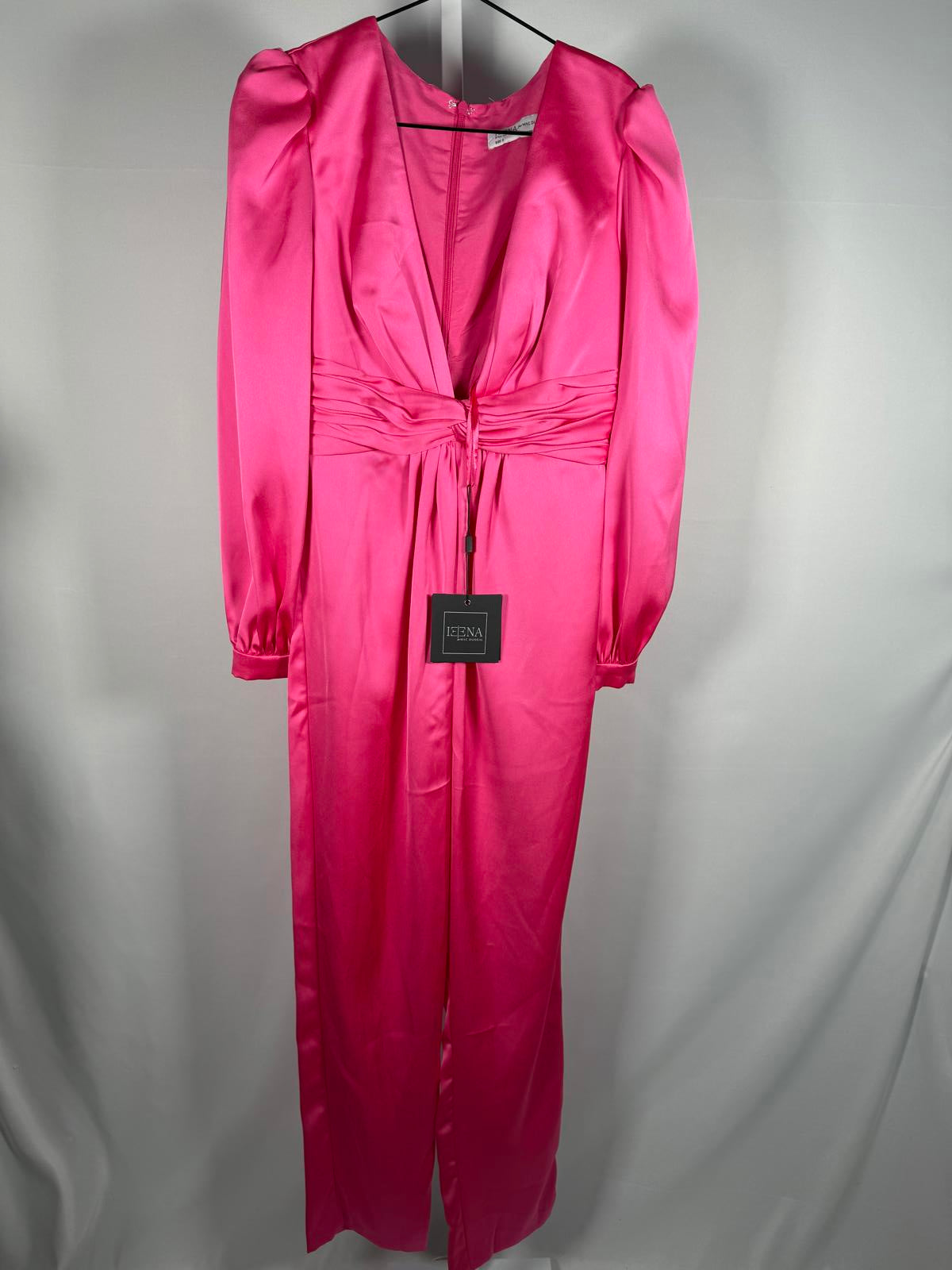 NWT Mac Duggal Pink Front Twist Puff Sleeve Deep V Jumpsuit Size 2