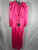 NWT Mac Duggal Pink Front Twist Puff Sleeve Deep V Jumpsuit Size 2