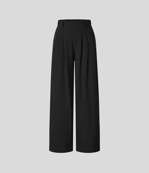 NWT Halara High Waisted Wide Leg Palazzo Linen-Feel Pants Black Small Tall