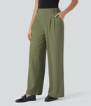 NWT Halara Flex High Waisted Pocket Wide Leg Micro Waffle Work Pants Mosstone XL