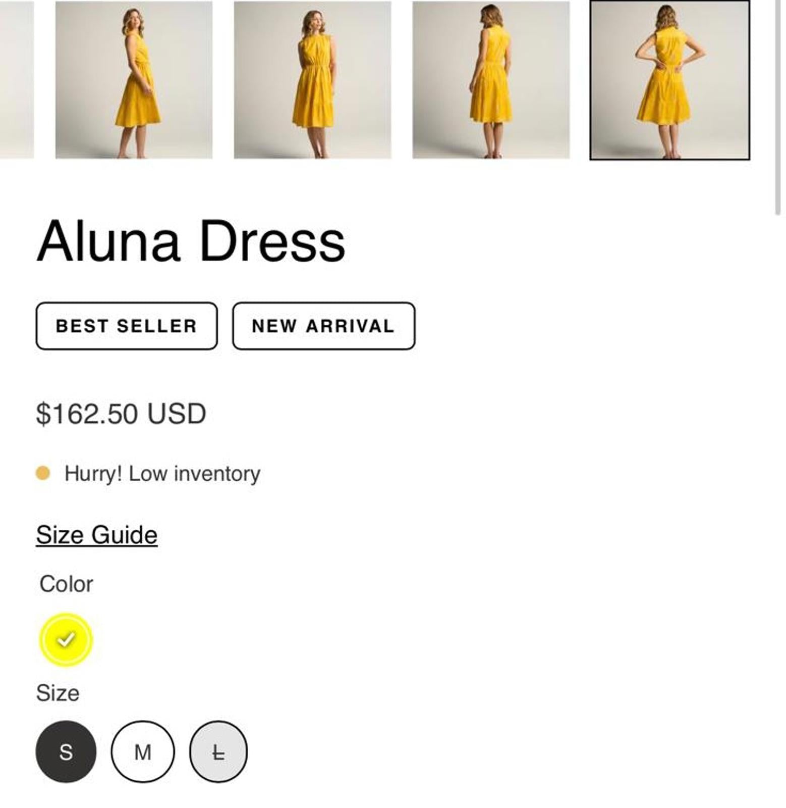 NWT Guadalupe Aluna Yellow Dress Size Large